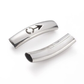 Trubičkový korálek z nerezové oceli - prohnutý - symbol muže - platinový - 36 x 10 x 8 mm - 1 ks