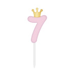 Svíčka dortová světle růžová s korunkou číslo 7 - Albi