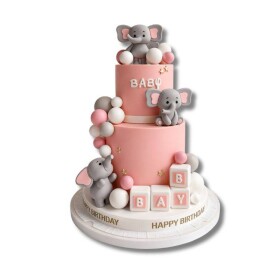 Dortisimo Zápich do dortu a dekorace Sloni s nápisem BABY a s koulemi růžovo-bílá (26 ks)