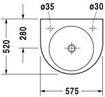 DURAVIT - Architec Umyvadlo 58x52 cm, bez přepadu, 1 otvor vpravo, bílá 0449580008