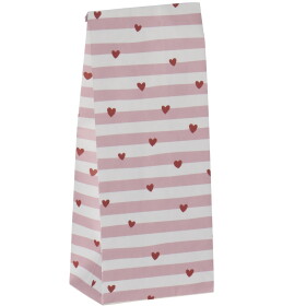 Ib Laursen Papírový sáček Red Hearts / Pink Stripes 22,5 cm – set 5 ks, růžová barva