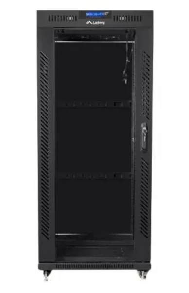 Lanberg 27U 19" černý / Stojanový rozvaděč / 600x600 mm / Flat pack / Skleněné dveře / LCD (FF01-6627-12BL)