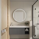 Erga Olivia, kulaté LED zrcadlo 90cm, černý kovový rám, 2070 lm, 6500K, přední osvětlení, ERG-V01-202-9090-BK