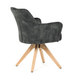 Židle jídelní, otočný mechanismus 360°, taštičkové pružiny v sedáku, tmavě zelená látka, noha masiv dub