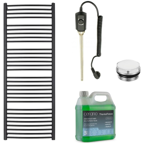CERANO Koupelnový elektrický radiátorový set Stefano - 900W - černá matná - 1710x650 mm