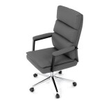 Židle kancelářská, šedá ekokůže, kříž kov chromový, houpací mechanismus, čalouněné područky