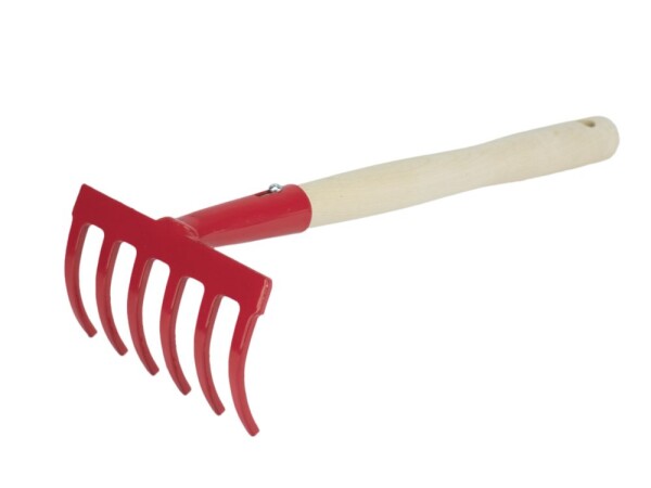 Hrabičky kovové, 6 zubů, dřevěná násada 25cm