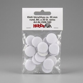 Suchý zip samolepící kolečka 20 mm / 20 ks , bílý, HobbyFun