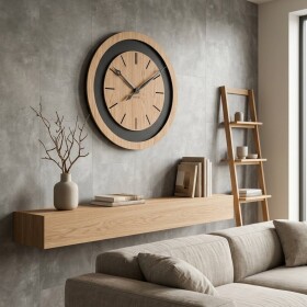 DumDekorace Nástěnné hodiny BLACK&amp;OAK XXL 75 cm dub s tichým mechanismem
