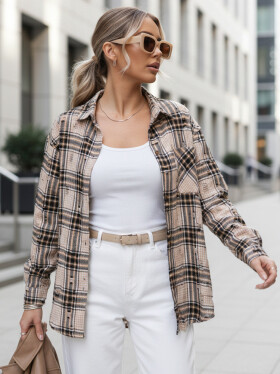 Dámská kostkovaná košile DY0485 béžovo-černá - FashionStreet UNI