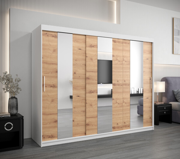 Šatní skříň Abi Po Barva korpusu: Bílá, Rozměry: 250 cm, Dveře: Dub artisan