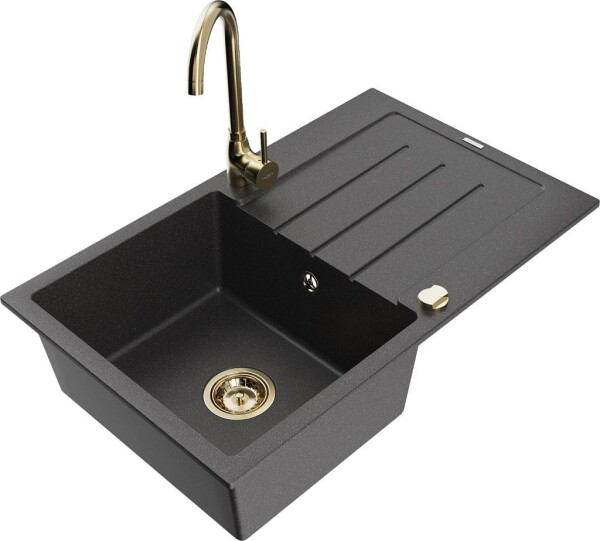 MEXEN - Bruno granitový dřez s odkapávačem včetně baterie Telma, černá kropenatá 6513-76-670200-50