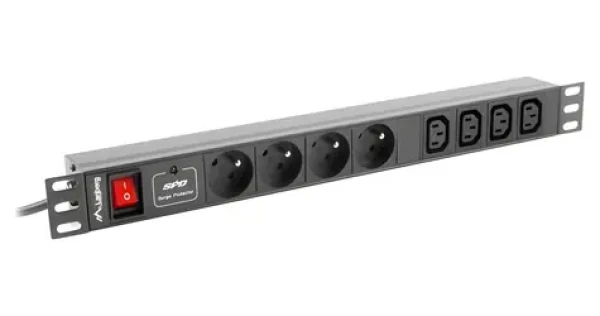Lanberg PDU lišta do racku 19" černá / Zásuvková lišta / 1U / 4x IEC C13 / 16 A / 2 m kabel (PDU-04E04I-0200-BK)