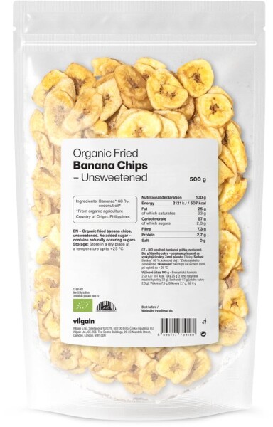 Vilgain Sušené bananové chipsy BIO – neslazené 500 g