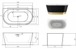 BESCO - Volně stojící vana VICA NEW s pásem, sifon s přepadem - Barva - Černá matná tmavá, Barva sifonu - Zlatá, Rozměr vany - 160 × 80 VANVIC160NMZN