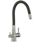 Laveo - Riveco - dřezová baterie stojánková s elastickým ramenem + filtr, kartáčovaná ocel BRIB768D
