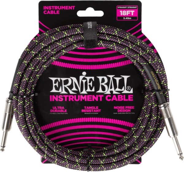 Ernie Ball Braided Instrument Cable Straight/Straight 18ft Purple Pyth