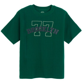 Tričko s krátkým rukávem a nápisem- tmavě zelené - 140 GREEN