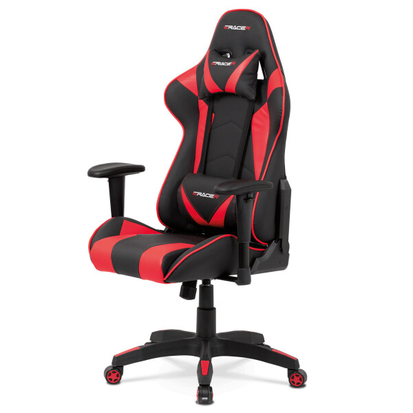 Herní křeslo, houpací mechanismus, červená ekokůže, KA-F03 RED