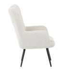 Křeslo "ušák", potah krémová látka, nohy černý kov