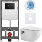 CERANO - Kompletní WC set Basic/Dure - bílá lesklá - WC tlačítko Dualo/Černá - závěsné - předstěnová instalace - 51x35 CER-8050BD85892