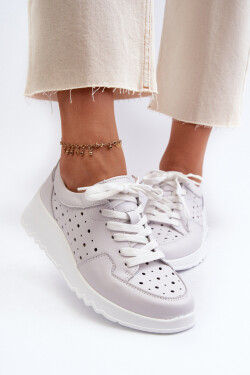 Dámské lodičky na klínku z přírodní kůže světle šedé S.Barski LR482 41