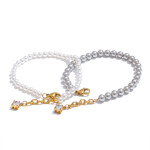 Náramek s bílými perlami a zirkonem - chirurgická ocel, Zlatá 16 cm + 3 cm (prodloužení) Bílá