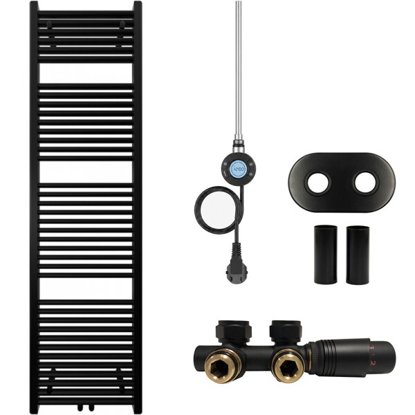 CERANO Koupelnový radiátorový set Lincoln - kombinované výtápění, wifi tyč - středové připojení 50 mm - 300W - černá matná - 1800x500 mm