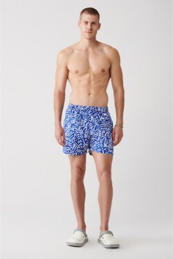 Avva Men's Blue Quick Dry Geometric Printed Standard Size Special Box Swimsuit Sea Shorts