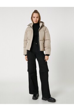 Koton krátký nadýchaný kabát kapucí kapsa na zip.