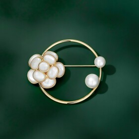 Exkluzivní perlová brož Amadea - květina, Zlatá