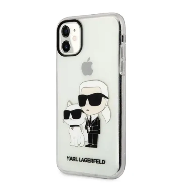 Pouzdro Karl Lagerfeld IML Glitter Karl and Choupette NFT iPhone 11 čiré