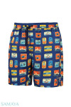 Pánské plavkové kraťasy Happy Shorts long SM29-48 Tmavě modrá mix - Self tmavě modrá - vzor 3XL