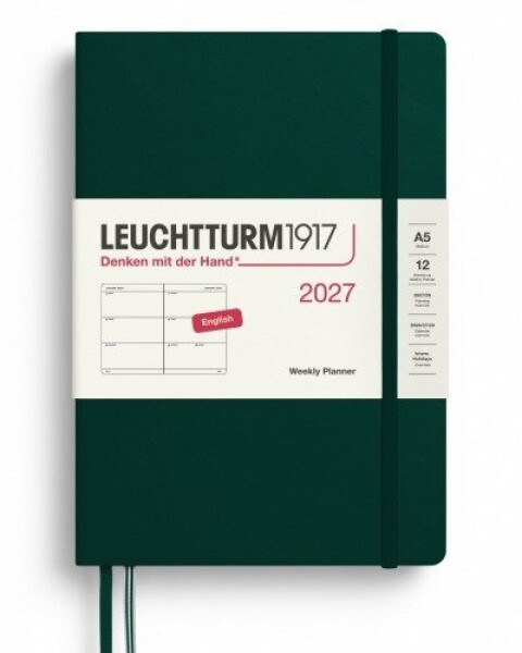 Týdenní plánovač Forest Green, Medium A5 2027, anglicky