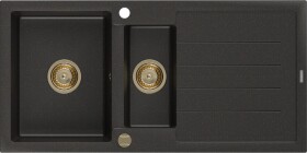 MEXEN/S - Andres granitový dřez s odkapávačem 1000 x 500 mm černá/zlatá metalik, zlatý sifon 6515101510-75-G