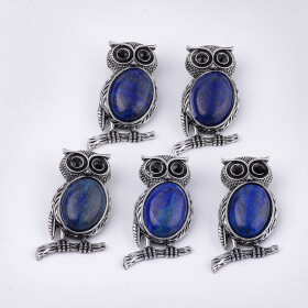 Kovová brož / přívěsek - Sova s lapisem lazuli - starostříbrná - 51 × 29 mm - 1 ks