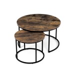 Set 2 ks stolků, MDF deska, dekor staré dřevo, kovová podnož, černý lak