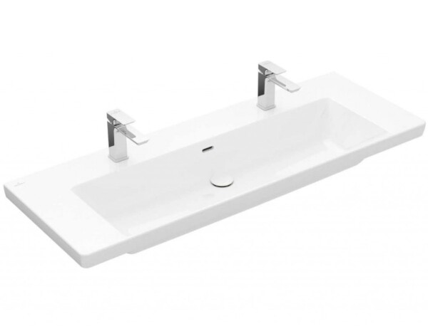 VILLEROY & BOCH - Subway 3.0 Dvojumyvadlo 130x48 cm, s přepadem, otvory pro baterie, CeramicPlus, alpská bílá 4A70D4R1