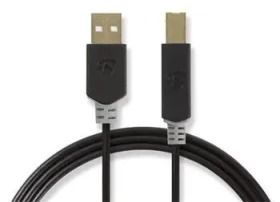 Nedis USB 2.0 kabel antracit / Kabel USB / USB-A - USB-B / 480 Mbps / 2 m / pozlacené konektory (CCBP60100AT20)
