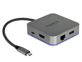 Delock Dokovací stanice USB Type-C pro mobilní zařízení 4K - HDMI/Hub/LAN/PD 3.0 s LED osvětlením šedá (87742)