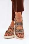 Dámské Vzorované Textilní Sandály Se Zlatými Detaily Khaki Pefese 38