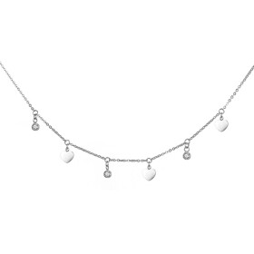 Ocelový náhrdelník se zirkony Murarito - chirurgická ocel, srdíčko, Stříbrná 38 cm + 5 cm (prodloužení)