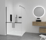 CERANO - Polička/držák na ručníky pro sprchovou zástěnu Walk-In - 8-10 mm - černá matná - 30 až 160 CER-440144