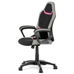 Kancelářská a herní židle, potah růžová, šedá a černá látka, houpací mechanismus