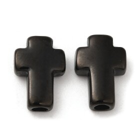 Korálek z nerezové oceli se širokým průvlekem - kříž - černý - 14-15 x 10 x 4 mm - 1 ks