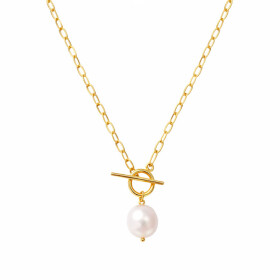 Náhrdelník s barokní perlou Charlotte Gold - chirurgická ocel, Zlatá 42 cm