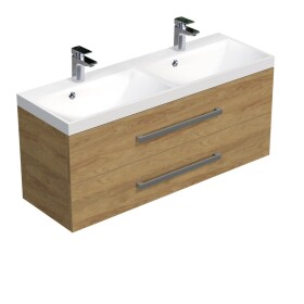 Koupelnová skříňka s chromovými úchyty a umyvadlem SAT Cube Way 120x53x40 cm dub Hickory mat CUBE2120ZDH CUBE2120ZDH