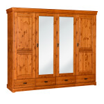 Massivo.cz Šatní skříň 4D Toskania se zásuvkami a zrcadlem, masiv, borovice (odstín Medový)