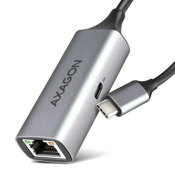 AXAGON ADE-TXPD, USB-C 3.2 Gen 1 - Gigabit Ethernet síťová karta, Asix AX88179, PD 100W, auto instal šedá (ADE-TXPD)