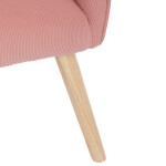 Křeslo, potah růžová manšestrová látka, dřevěné nohy, masiv kaučukovník